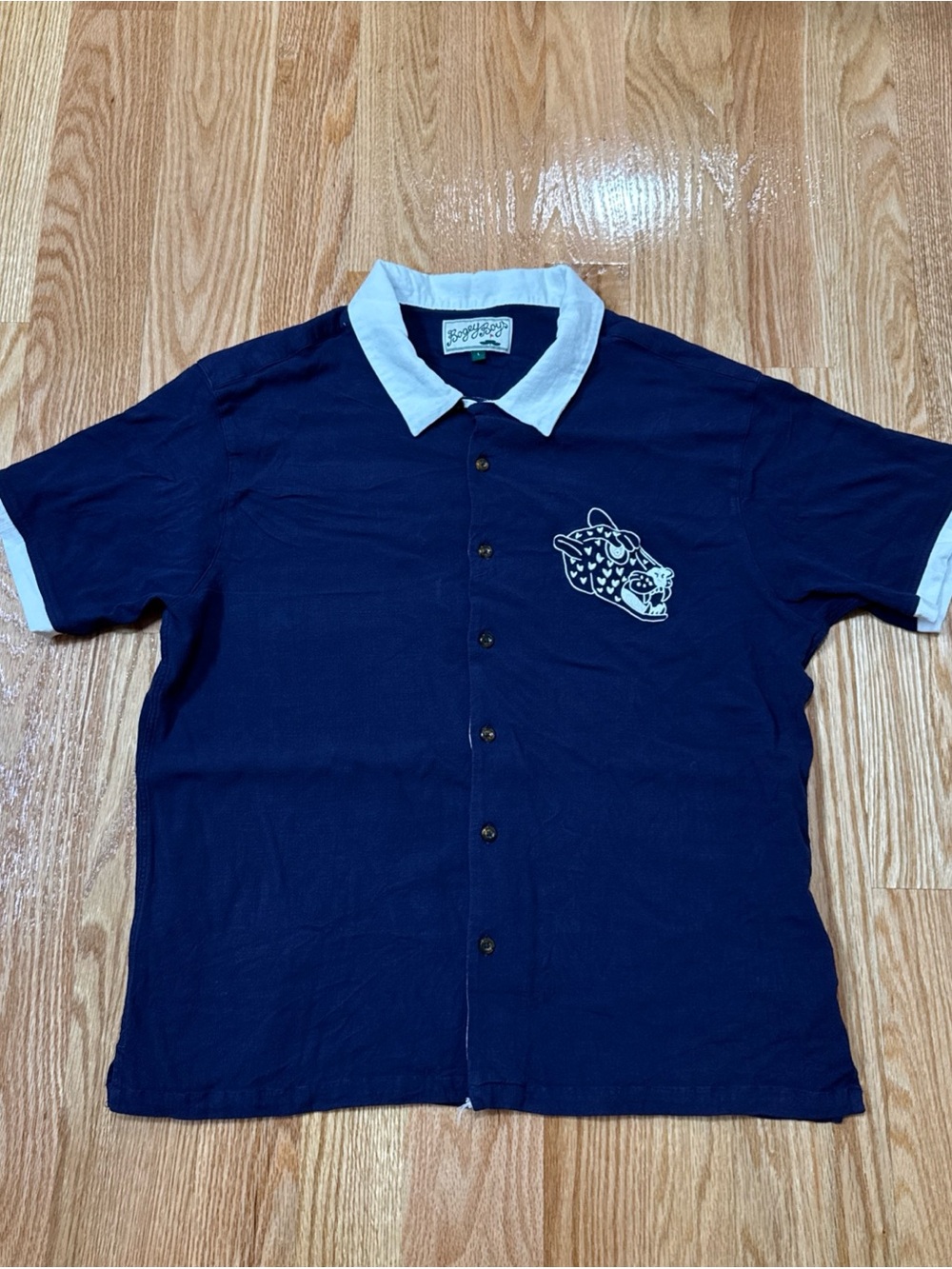 Bogey Boys Golf Button Up Shirt Maclemore Mens Size Large Sewn Sergio Cat